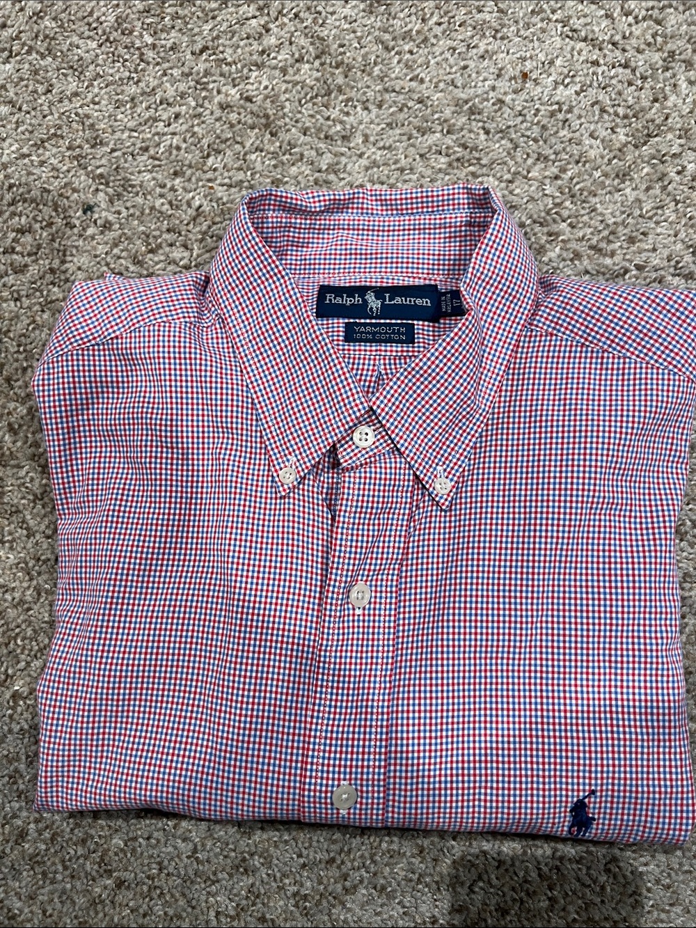Ralph Lauren Men’s Red & Blue Micro-Check Oxford Button-Down Shirt